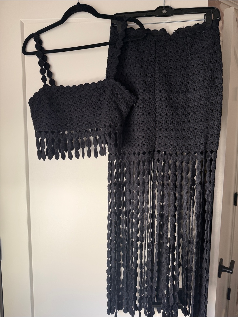 SAYLOR Ellie Crochet Fringe Midi Skirt with Matching Crop Top